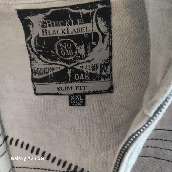 Buckle Black Label XXL Slim Fit Gray Full-Zip Jacket With Ribbed Collar Decorati - Picture 2 of 10